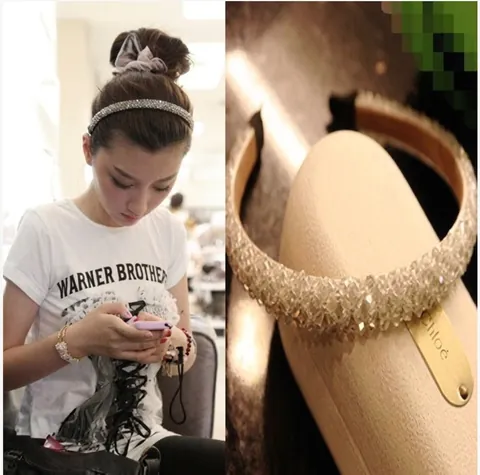 Serre-tête en Alliage Fait Main avec Strass et Cristal Serre-tête à Quatre Rangs de Perles Femme Style Coréen Accessoires Cheveux