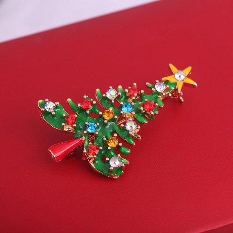 Enamel Christmas Tree Brooch Multi Color Rhinestone Pin For Women Kids Festive Holiday Jewelry Alloy Lapel Pin Accessory