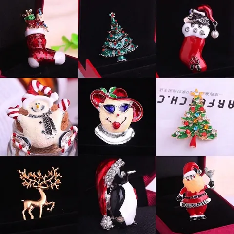 Broche de Esmalte de Navidad Papá Noel Árbol de Navidad Pingüino Muñeco de Nieve Pines de Diamantes de Imitación para Mujer Fiesta Joyería Regalo