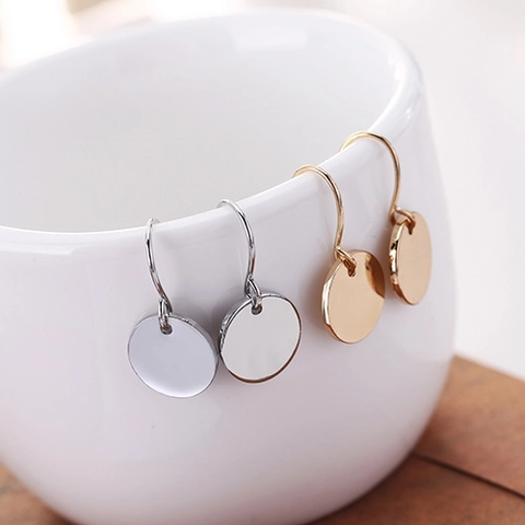 Minimalist Alloy Round Disc Dangle Earrings Gold Silver Plated Geometric Circle Drop Earring For Women Fashion Jewelry