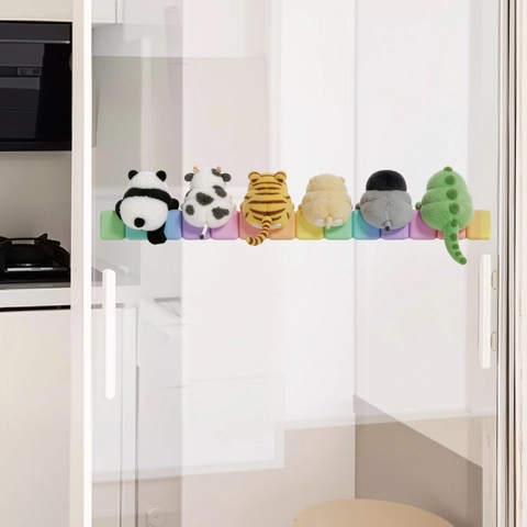 Cartoon Tiere Rückansicht PVC Wandsticker Süßes Regenbogen Ziegel Design Für Badezimmer Glastür Wasserdicht Abnehmbar Deko