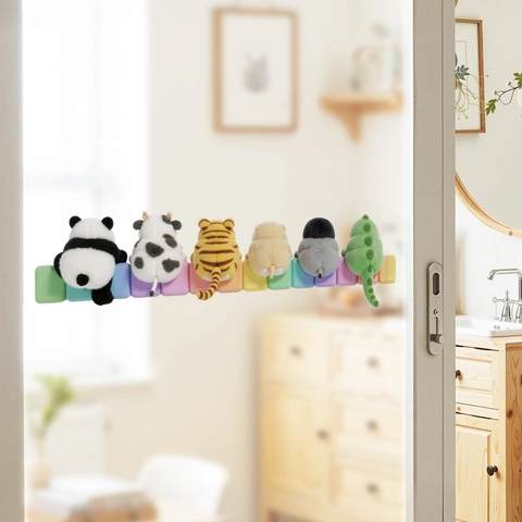 Cartoon Tiere Rückansicht PVC Wandsticker Süßes Regenbogen Ziegel Design Für Badezimmer Glastür Wasserdicht Abnehmbar Deko