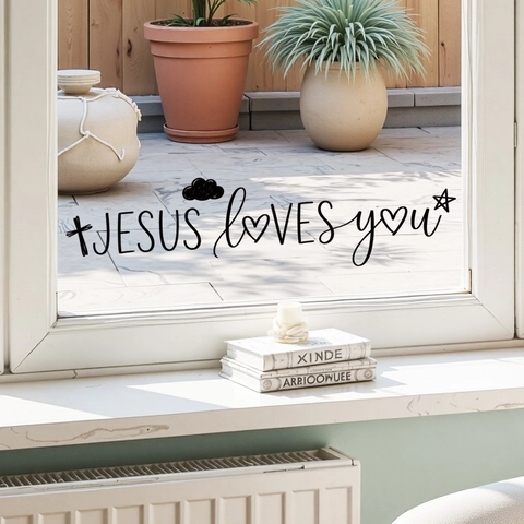 Jesus Loves You Wall Sticker Mirror Decal With Cross Heart Cloud Star Pattern For Bathroom Glass Window Home Decor