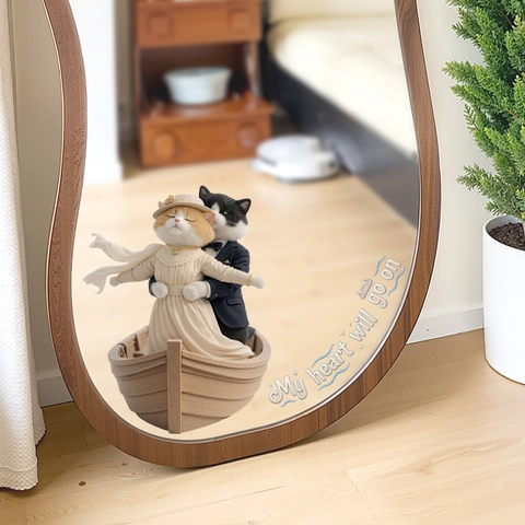 Valentine's Day Cartoon Cat Window Sticker Titanic Scene 3D Waterproof PVC Wall Decal For Bathroom Living Room Glass Mirror Decor