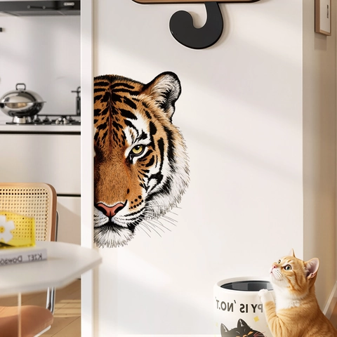Adesivo da Parete Creativo con Testa di Tigre in PVC Autoadesivo Rimovibile per Porta del Frigorifero Decorazione Domestica