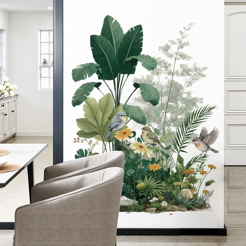 Sticker Mural Palmier Tropical Oiseaux PVC Imperméable Amovible Décalcomanies Murales Botaniques Pour Salon Chambre Décoration