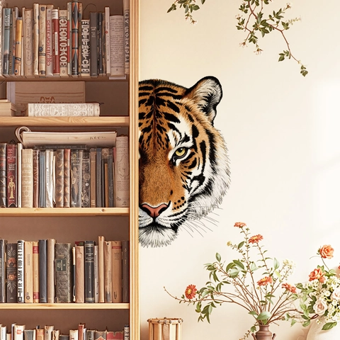 Adesivo da Parete Creativo con Testa di Tigre in PVC Autoadesivo Rimovibile per Porta del Frigorifero Decorazione Domestica