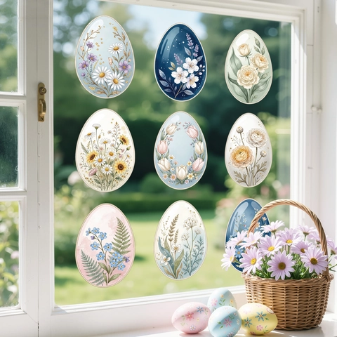 Pegatinas de Ventana de Huevos de Pascua Patrón Floral Colorido Adherencia Estática Adhesivas de PVC Para Decoración de Vidrio de Hogar Fiesta de Primavera
