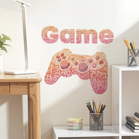 Adhesivo de Pared de Mando de Juego Nube de Palabras PVC Removible Tipografía Degradado Para Decoración de Sala de Juegos