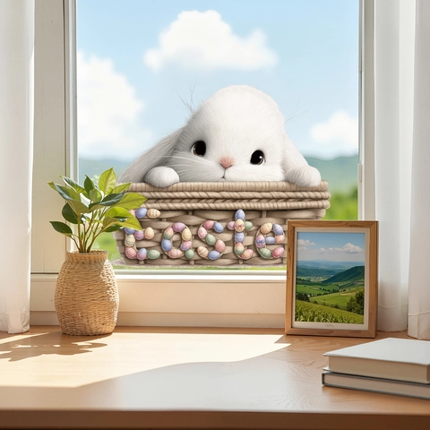 Adhesivos para Ventanas de Conejo de Pascua Dibujos Animados Vinilo de Pared Impermeable PVC Decoración Festiva del Hogar