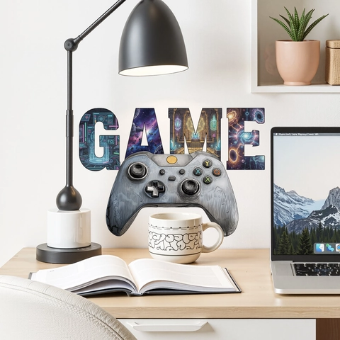Adesivo da Parete Gamepad Galassia in PVC Autoadesivo Rimovibile Impermeabile per Sala Giochi Camera da Letto Decorazione