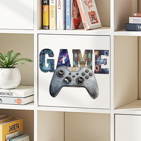 Adesivo da Parete Gamepad Galassia in PVC Autoadesivo Rimovibile Impermeabile per Sala Giochi Camera da Letto Decorazione