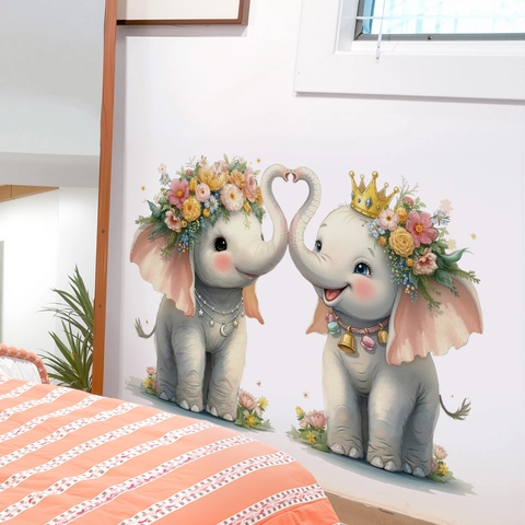 Cartoon Olifant Krans Kroon Muurstickers PVC Waterdicht Verwijderbare Dieren Stickers Voor Kinderkamer Home Wall Decor