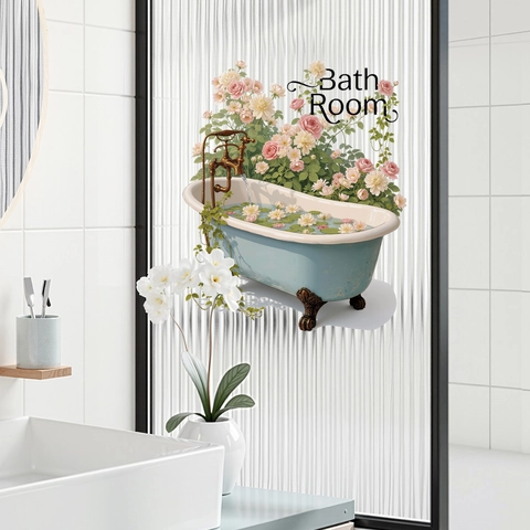 Floral Bathtub Bathroom Wall Sticker PVC Waterproof Window Decal Vintage Flower Mirror Sticker Self Adhesive Static Cling