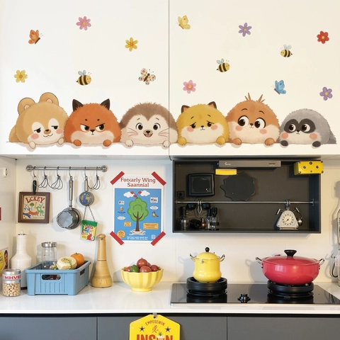 Adesivi Murali Animali della Foresta per Bambini Impermeabile PVC Stickers Murali Volpe Riccio Procione Orso Decoro