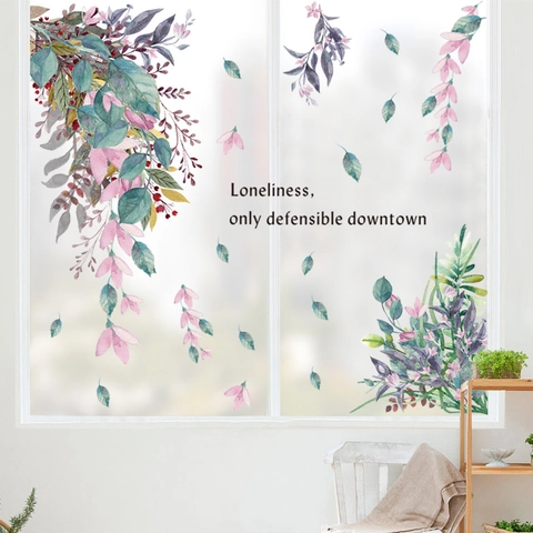 Watercolor Floral Wall Sticker With Quote PVC Waterproof Removable Plant Vine Decal For Living Room Bedroom Home Decor