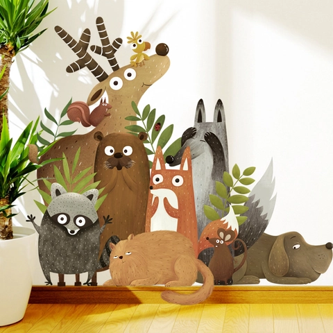 Adesivi Murali Animali della Foresta Cartoni Animati PVC Impermeabile Carta da Parati Autoadesiva Murale Decorazione