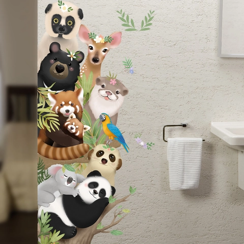 Cartoon Forest Animals Wall Stickers PVC Waterproof Removable Decals Panda Koala Bear Deer Kids Room Nursery Decoration