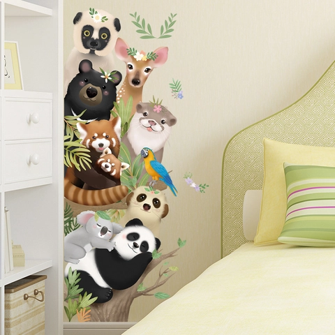Cartoon Forest Animals Wall Stickers PVC Waterproof Removable Decals Panda Koala Bear Deer Kids Room Nursery Decoration