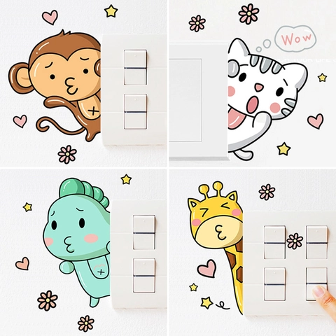 Pegatinas de Interruptor de Animales de Dibujos Animados Creativos Calcomanías de Pared de PVC Extraíbles para Niños