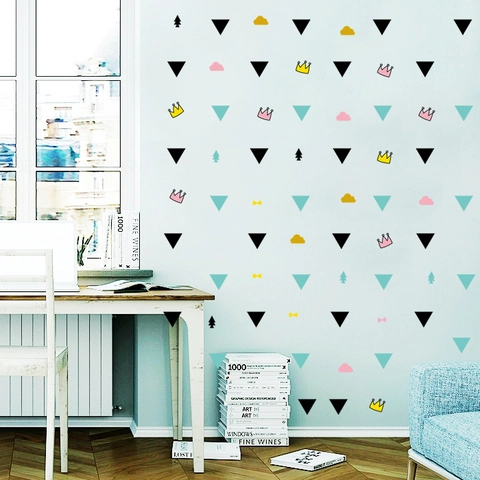 Stickers Muraux Triangle Nordique DIY Couronne Géométrique Nuage Arbre Décalcomanies Murales en PVC pour Chambre d'Enfant