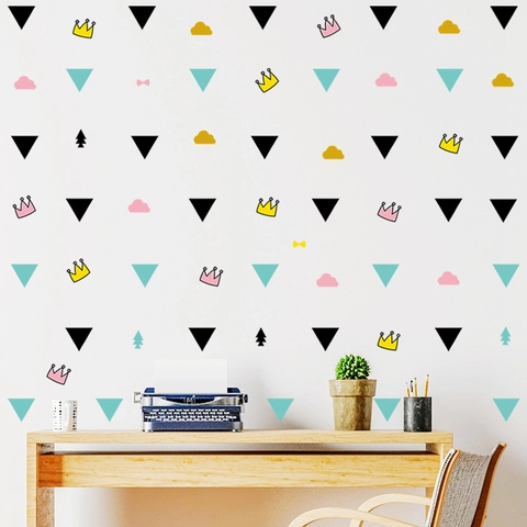 Stickers Muraux Triangle Nordique DIY Couronne Géométrique Nuage Arbre Décalcomanies Murales en PVC pour Chambre d'Enfant
