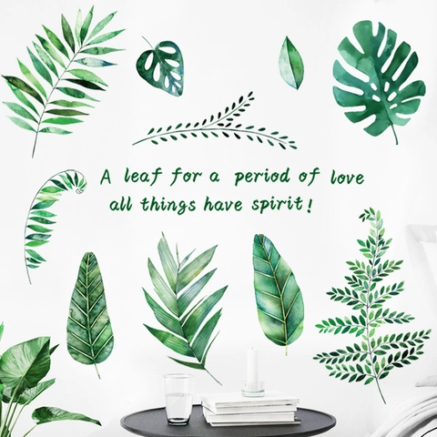 Tropische Groene Bladeren Muursticker Aquarel Plant PVC Waterdicht Muursticker Voor Woonkamer Slaapkamer Home Decor