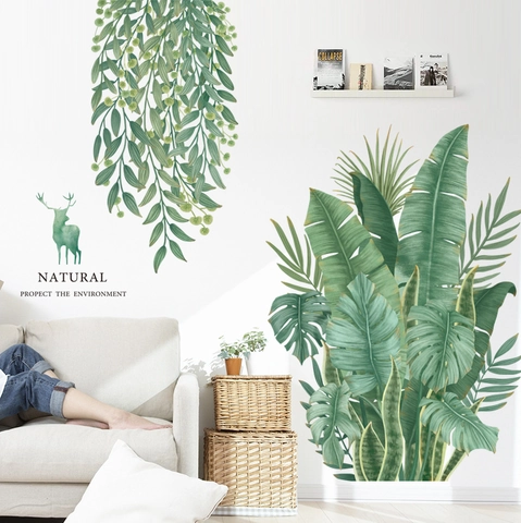 Tropische Bananenblätter Monstera Wandaufkleber PVC Wasserdicht Abnehmbar Pflanzen Wandtattoos Für Wohnzimmer Schlafzimmer Deko