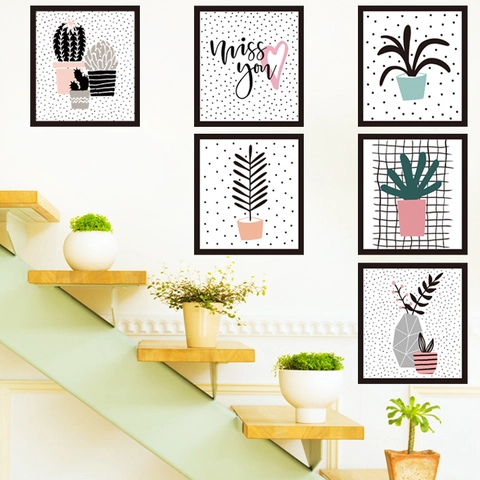 Nordischer Moderner Topfpflanze Wandaufkleber PVC Abnehmbarer Kaktus Sukkulenten Wandtattoo Miss You Deko Für Wohnzimmer Schlafzimmer
