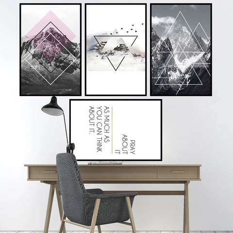Adesivi Murali in Stile Nordico Moderno in PVC Paesaggio Montano Geometrico Citazioni Ispiratrici Decorazioni Per Soggiorno Camera Da Letto
