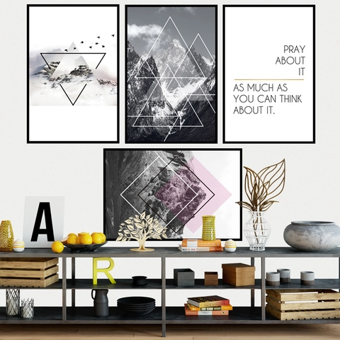 Adesivi Murali in Stile Nordico Moderno in PVC Paesaggio Montano Geometrico Citazioni Ispiratrici Decorazioni Per Soggiorno Camera Da Letto