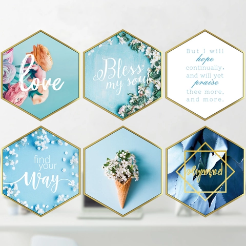 Sechseck Wandtattoo Set Nordischer Stil PVC Blumen Inspirierende Zitate Für Wohnzimmer Schlafzimmer Deko Wasserdicht DIY Wandkunst