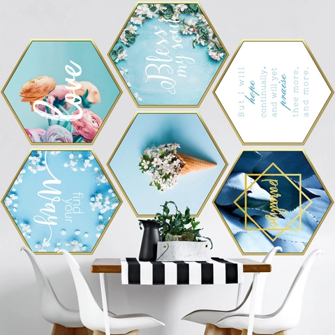 Sechseck Wandtattoo Set Nordischer Stil PVC Blumen Inspirierende Zitate Für Wohnzimmer Schlafzimmer Deko Wasserdicht DIY Wandkunst