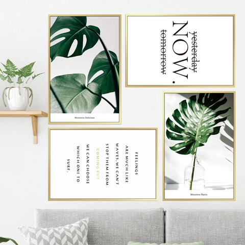 Nordische Monstera Blatt Wandtattoo Inspirierende Zitate PVC Selbstklebend Minimalistische Botanische Dekor Für Wohnzimmer