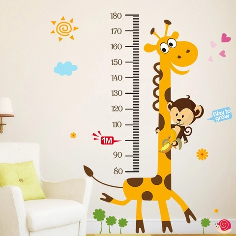 Cartoon Giraffe Affe Größenmessung Wandtattoo Für Kinderzimmer Abnehmbare PVC Wasserdicht Wandaufkleber Dekoration