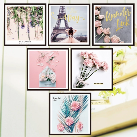 Pegatinas de Pared Rosa Torre Eiffel PVC Impermeable Estético Romántico Floral Calcomanías para Dormitorio Decoración Hogar