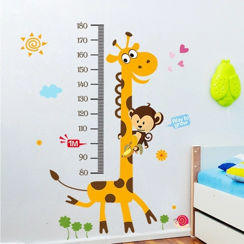 Cartoon Giraffe Affe Größenmessung Wandtattoo Für Kinderzimmer Abnehmbare PVC Wasserdicht Wandaufkleber Dekoration
