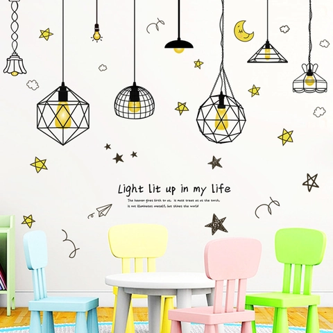 Modern Minimalist Nordic Industrial Pendant Lamp Wall Sticker With Stars Moon Inspirational Quote Waterproof PVC Wall Decal For Living Room Bedroom Home Decor