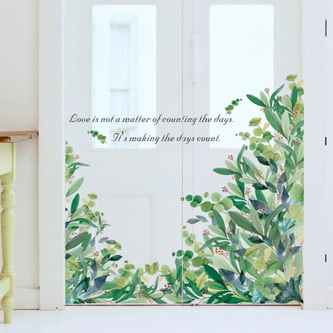 Eucalyptus Leaves Wall Sticker PVC Removable Green Plant Decorative Wall Decal With Inspirational Quote For Living Room Bedroom