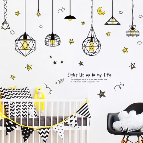 Modern Minimalist Nordic Industrial Pendant Lamp Wall Sticker With Stars Moon Inspirational Quote Waterproof PVC Wall Decal For Living Room Bedroom Home Decor