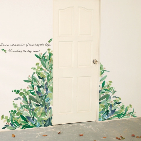 Eucalyptus Leaves Wall Sticker PVC Removable Green Plant Decorative Wall Decal With Inspirational Quote For Living Room Bedroom