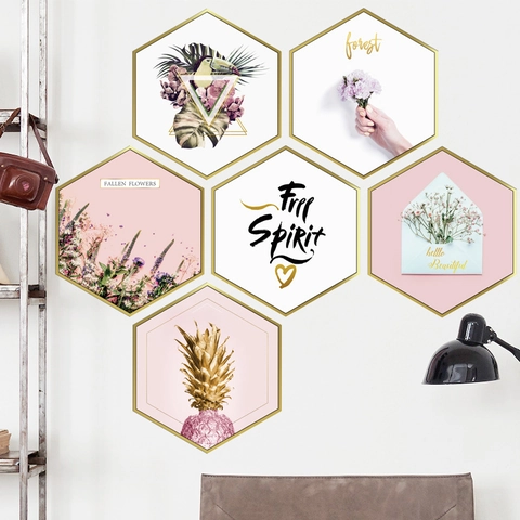 Nordic Hexagonal PVC Wall Stickers Multi-Pattern Tropical Bird Floral Pineapple Designs For Modern Bedroom Living Room Home Decor Art