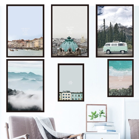 Pegatinas De Pared Con Marco De Fotos De Paisaje Nórdico Minimalista PVC Calcomanía De Citas Artísticas Para Decoración De Dormitorio