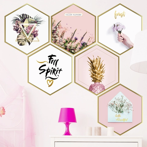 Nordic Hexagonal PVC Wall Stickers Multi-Pattern Tropical Bird Floral Pineapple Designs For Modern Bedroom Living Room Home Decor Art