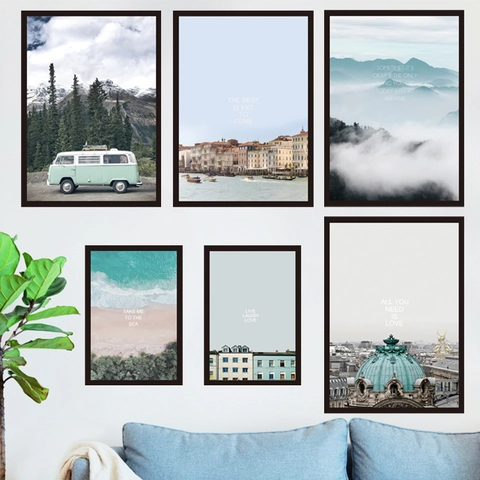 Pegatinas De Pared Con Marco De Fotos De Paisaje Nórdico Minimalista PVC Calcomanía De Citas Artísticas Para Decoración De Dormitorio