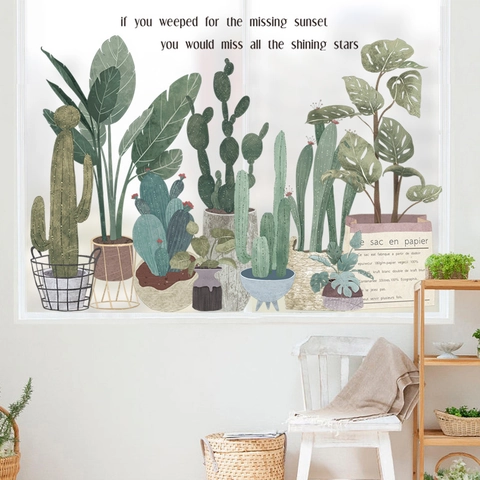 Nordic Style Succulent Potted Plants PVC Wall Sticker Removable Waterproof Botanical Wall Decal For Bedroom Living Room Home Decor