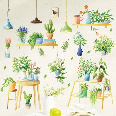 Pastoraal PVC Muursticker Aquarel Bloem Plant Oppotontwerp Scandinavische Stijl Warm Fris Slaapkamer Woonkamer Decoratie