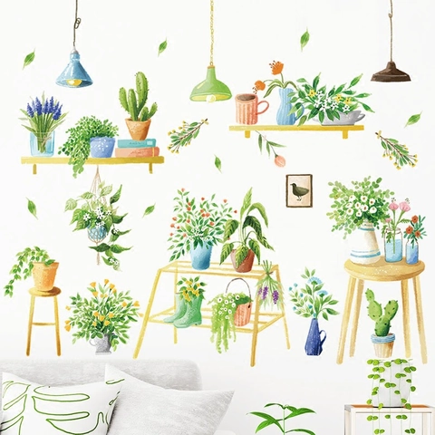 Pastoraal PVC Muursticker Aquarel Bloem Plant Oppotontwerp Scandinavische Stijl Warm Fris Slaapkamer Woonkamer Decoratie