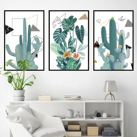 Adhesivo de Pared de Estilo Nórdico Plantas Suculentas Cactus Monstera Impermeable PVC Autoadesivo Removible para Sala de Estar