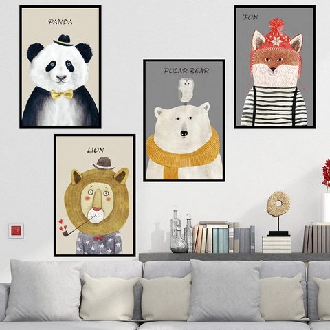 Pegatinas de Pared de Animales de Dibujos Animados Nórdicos PVC Autoadhesivas Panda León Zorro Oso Polar Calcomanías